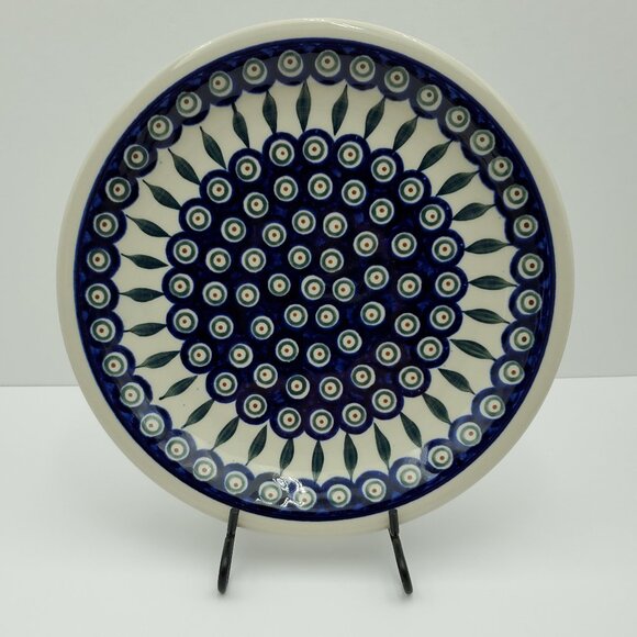 Polish Pottery Peacock Leaves Dinner Plate Peacock 10.75" Serving Display Plate - Picture 1 of 5
